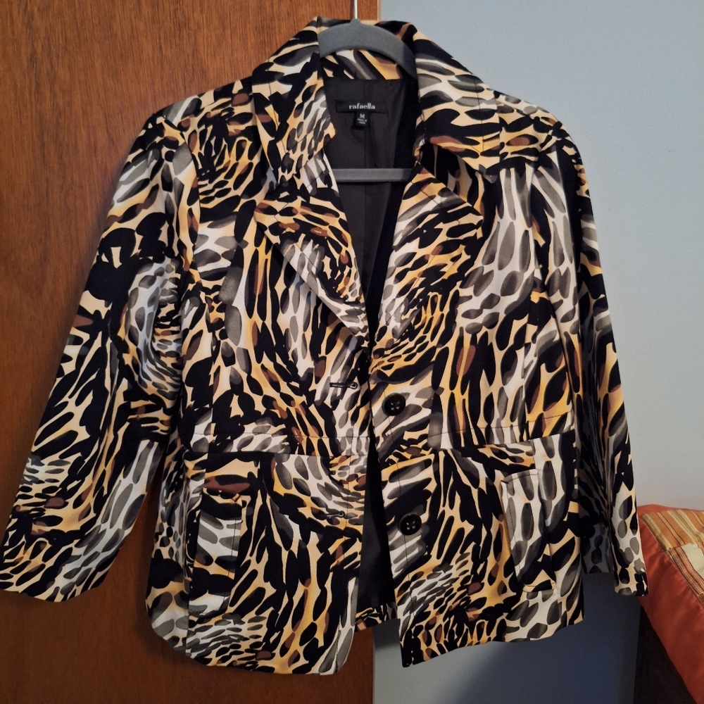Final Price* Rafaella Women's Bold Animal Print Blazer With Pockets Size M